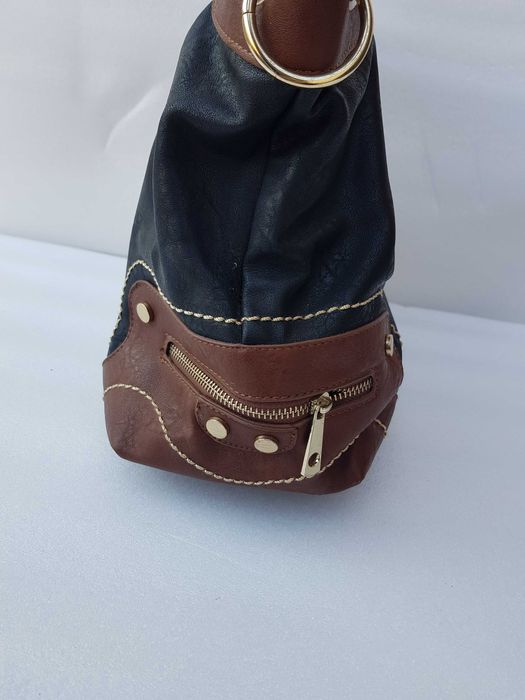 mala em couro de senhora cor preta e castanho