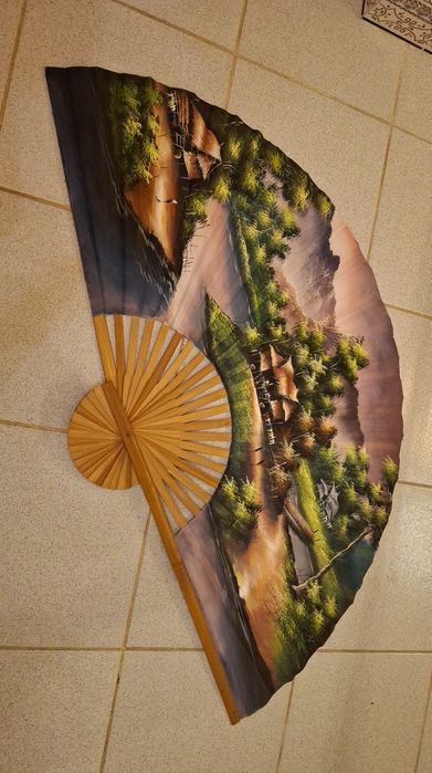 Leque Gigante de Parede Decorativo Asiático - Pintura Paisagem