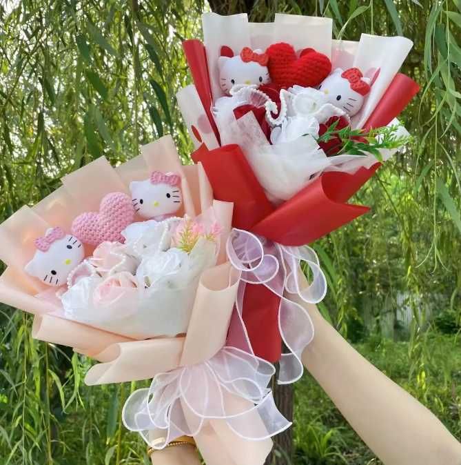 Bouquet de flores artificiais da hello kitty e sario NOVO ENVIO GRÁTIS