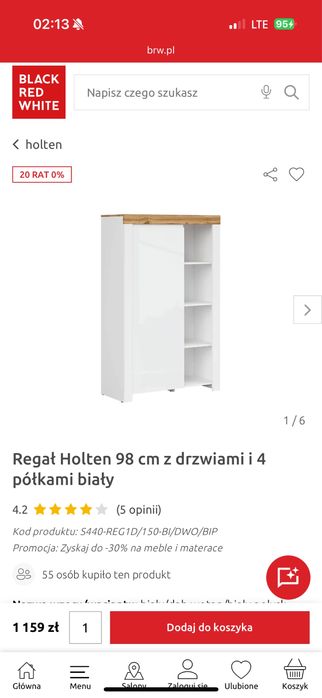 Regał z pólkami - wysokść 98 cm