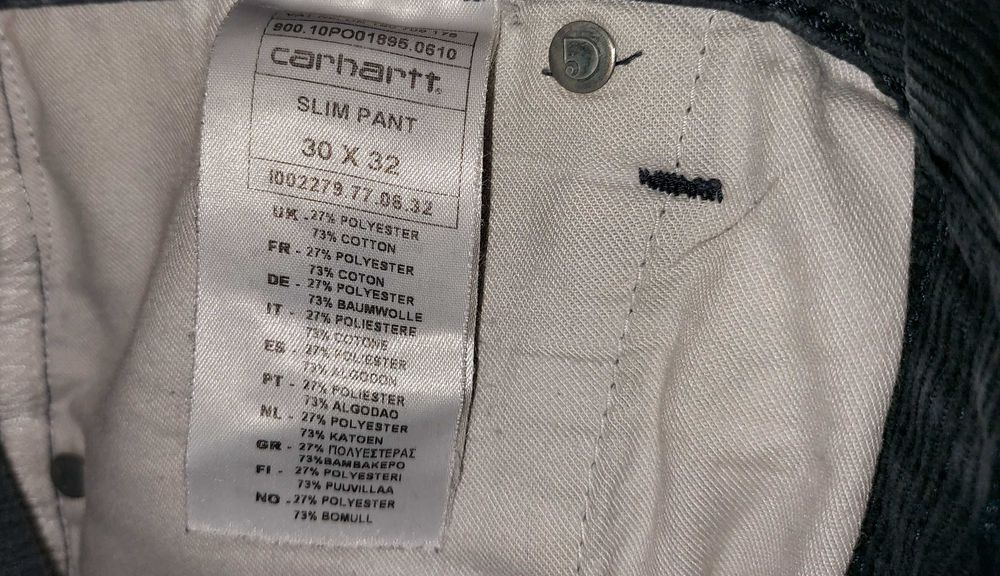 Calças Veludo Carhartt Slim Pant. Tam. M 30/32