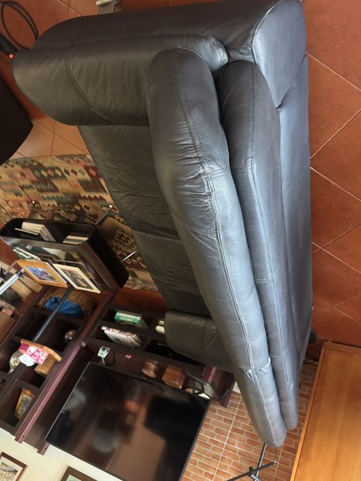 Sofá pele 3 lugares preto para recolha charneca