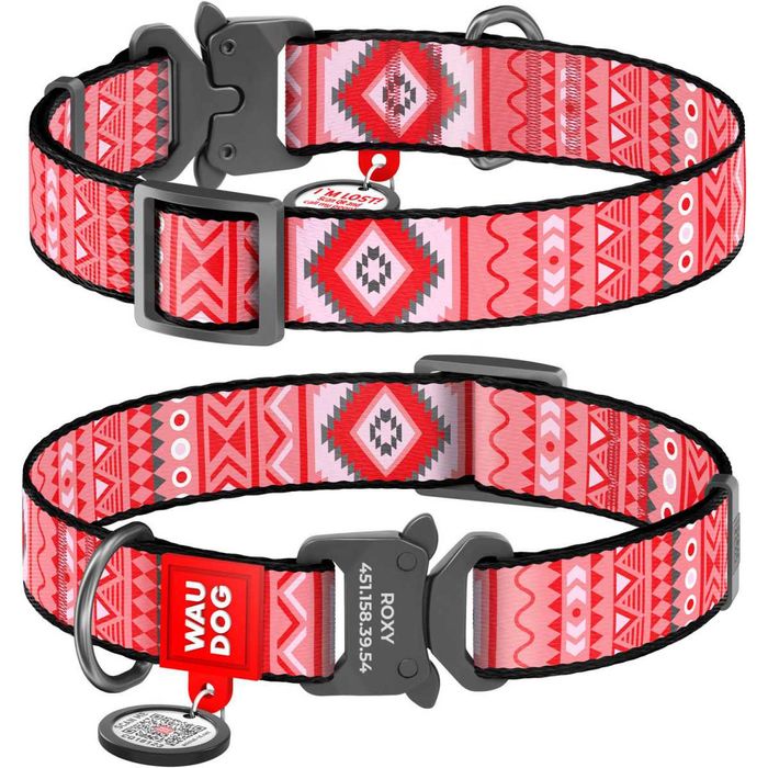 NOVO - Coleira em Nylon WAUDOG com Estampados Exclusivos e Medalha QR – Fecho em Metal ou Plástico