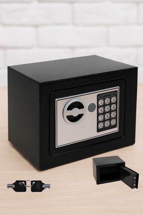 Sejf domowy elektroniczny z szyfrem i kluczem | na pieniądze i klucze