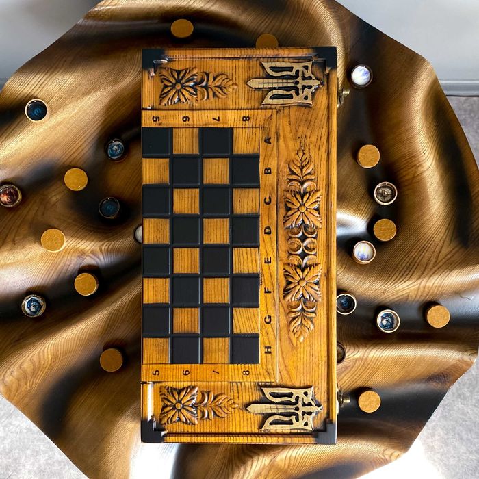 Шахи/нарди 3 в 1 з дерева з Тризубом України — ПОДАРУНОК ДЛЯ ЧОЛОВІКА