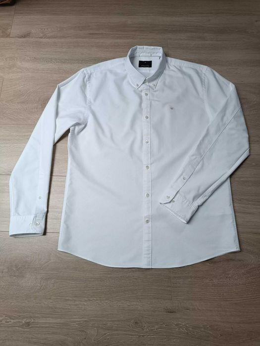 Koszula biała gładka długi rękaw guziki kołnierzyk bawełna 'Junk de Luxe' XL