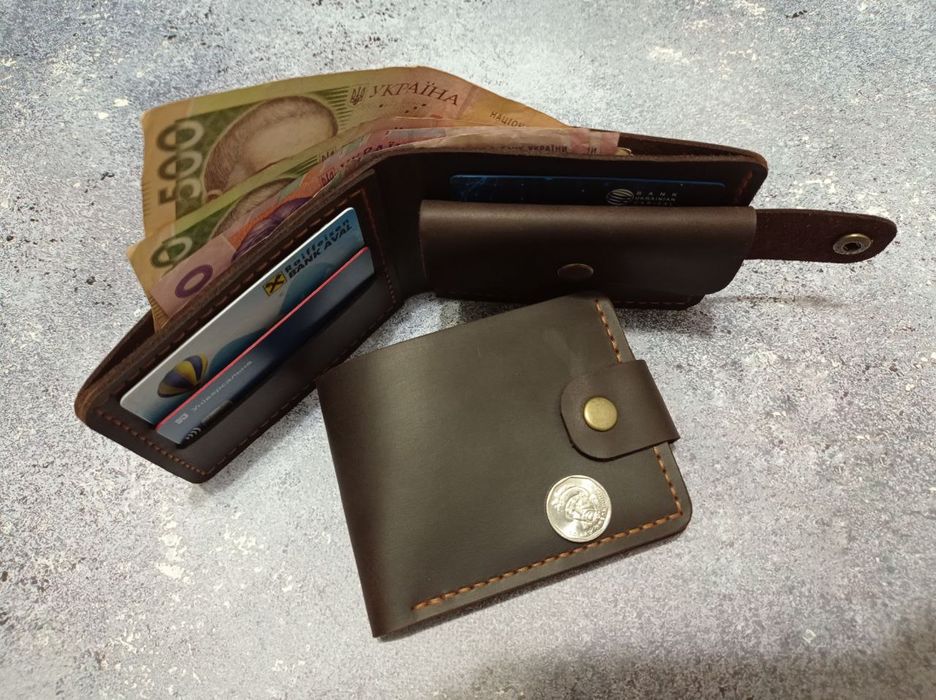 Стильний компактний шкіряний гаманець портмоне ручної роботи кошелек
