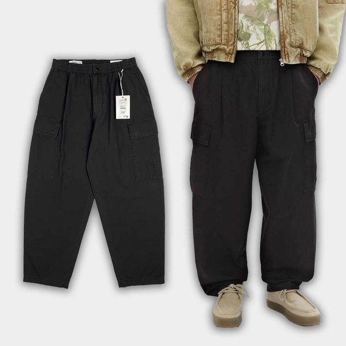 Штани карго PULL&BEAR Balloon Fit (S, L) Чорні Чоловічі Широкі З Кишенями На Літо Оригінал Нові