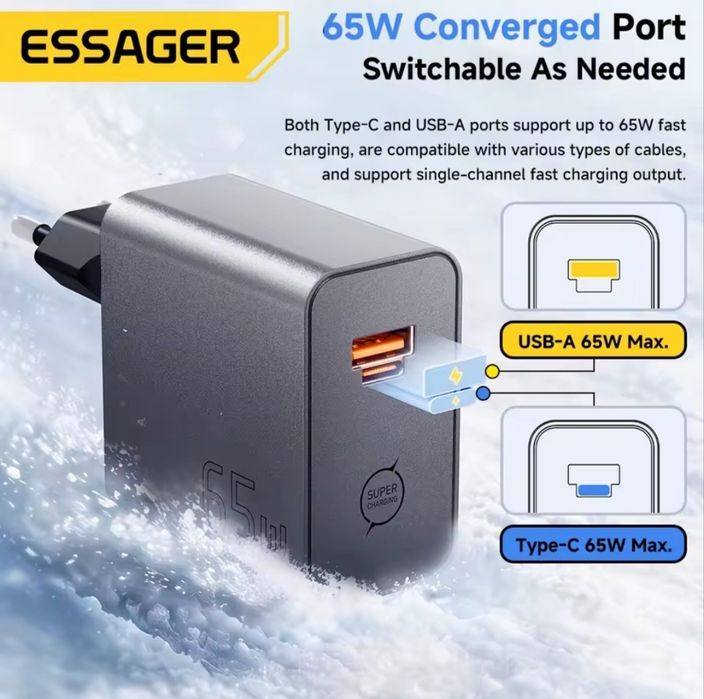 ESSAGER 65W GaN зарядное устройство SUPERVOOC.