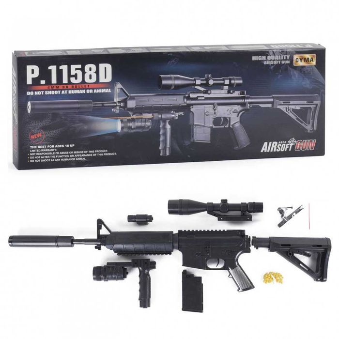 Дитячий автомат М4/M16 на кульках 6мм - 1158D CYMA - ліхтарик, лазер