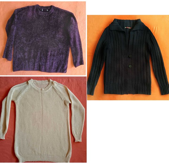 Zestaw 3 swetry - ciepły pod szyję, kardigan i lekki kremowy