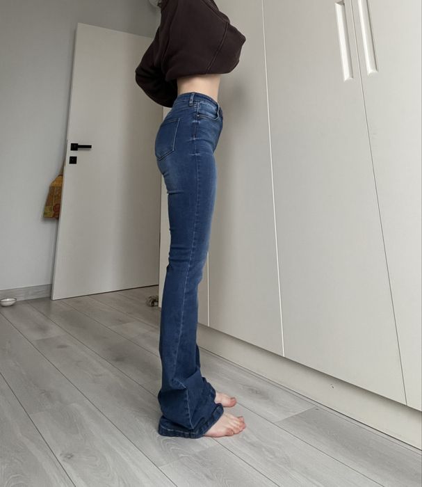 Джинсы стрейч синие клеш высокая средняя талия 38 36 flared bootcut