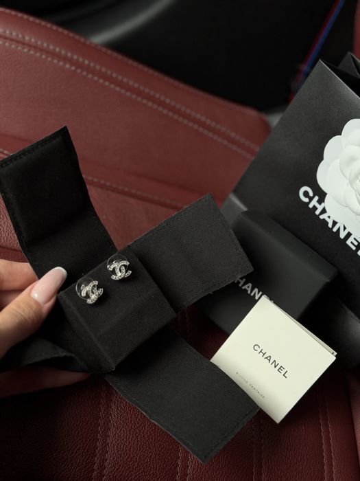 Серьги chanel мини в сепебре полный комплект