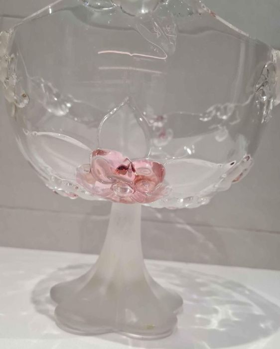 Fruteira e cesta em vidro acidado