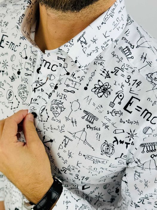 GIOVANNI PERA Koszula męska K018 Einstein, biała, czarna, nauka
