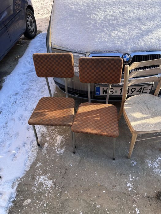 Krzesła różne prl drewno metal trzy wzory