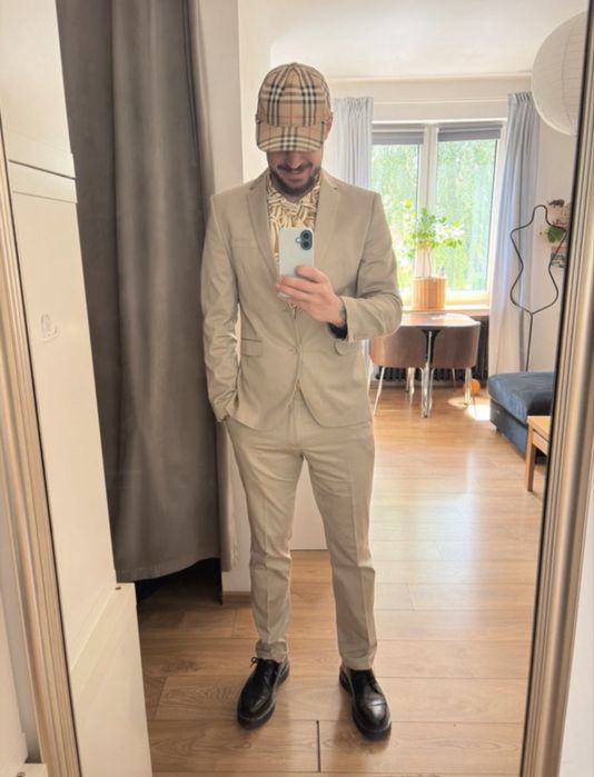 Garnitur męski beżowy Angelo Litrico Slim Fit 100% bawełna rozm. 50