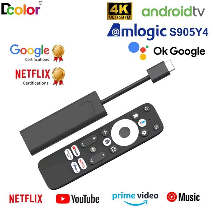 Кращий! ТВ стік DCOLOR GD1 4k Сертифікований Netflix Android TV 14