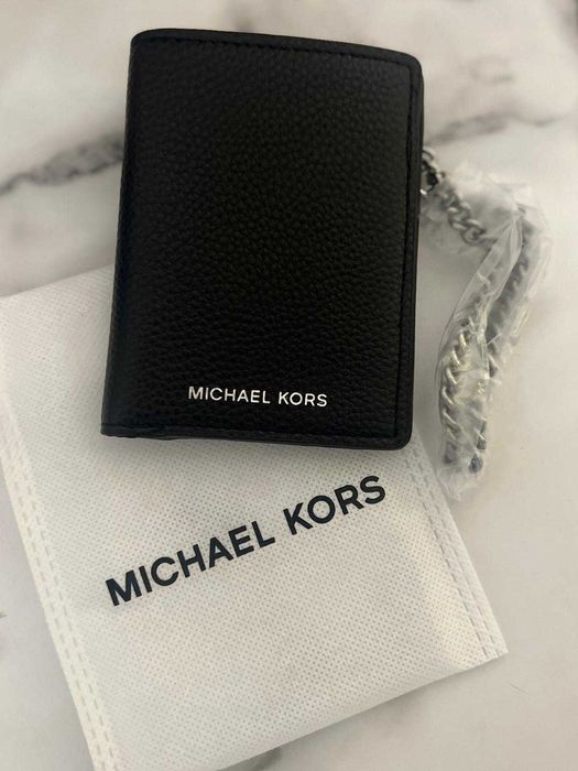 Michael Kors czarny portfel etui na karty card holder z łańcuszkiem