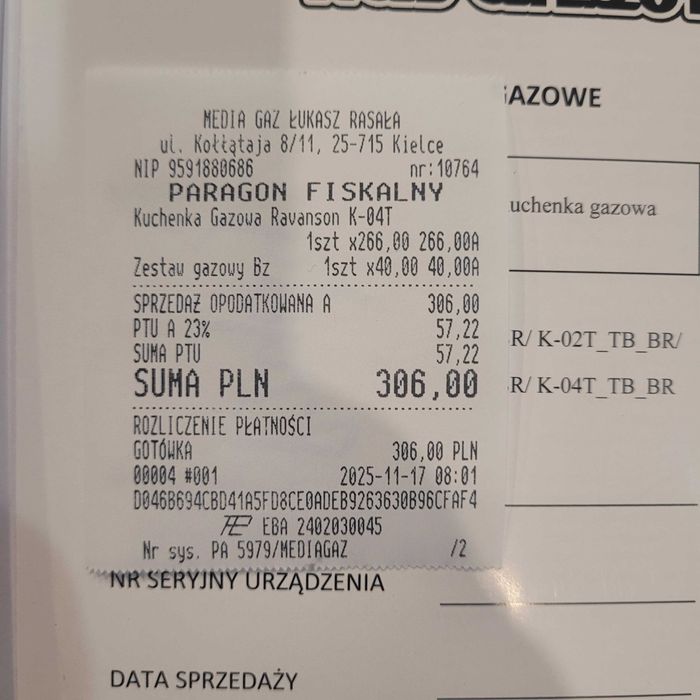 Kuchenka gazowa Ravanson 4 palnikowa