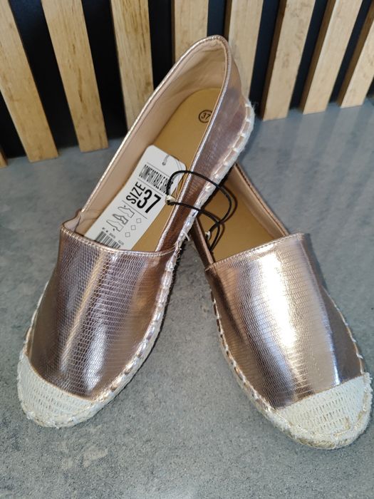 Złote różowe espadryle baleriny 37