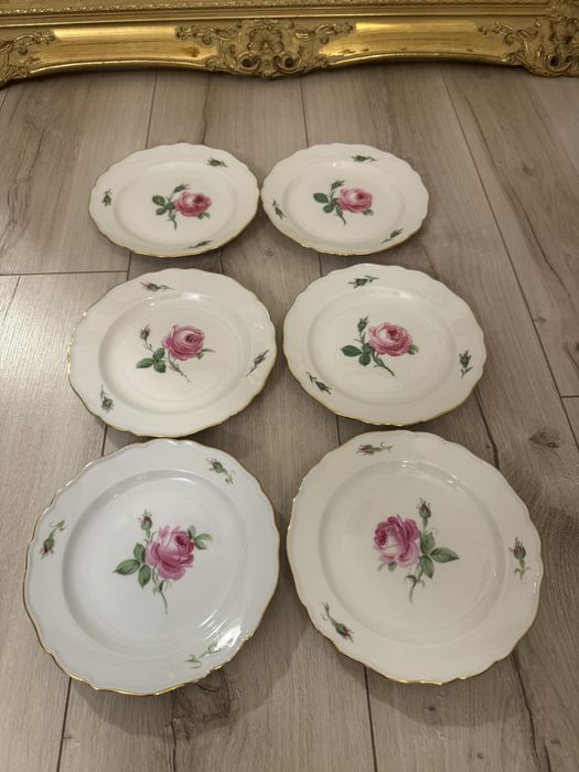 Miśnia Talerze deserowe czerwona róża