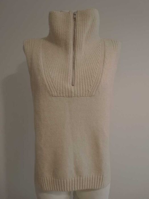 Golf Ponczo Kremowy Sweter bez Rękawów i Boków Kamizelka z Wełną Szal