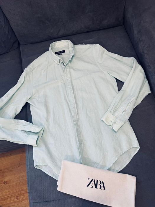 Zara man m slim fit piękna koszula len bawełna