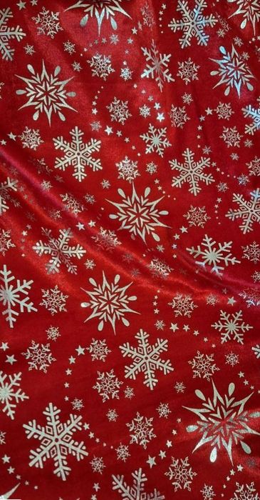 Велюр з сніжинками новорічний червоний