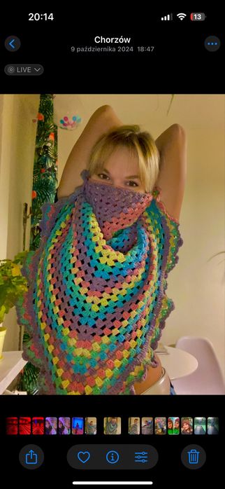 Chusta - ręcznie szydełkowana duża chusta - kolorowa, ciepła