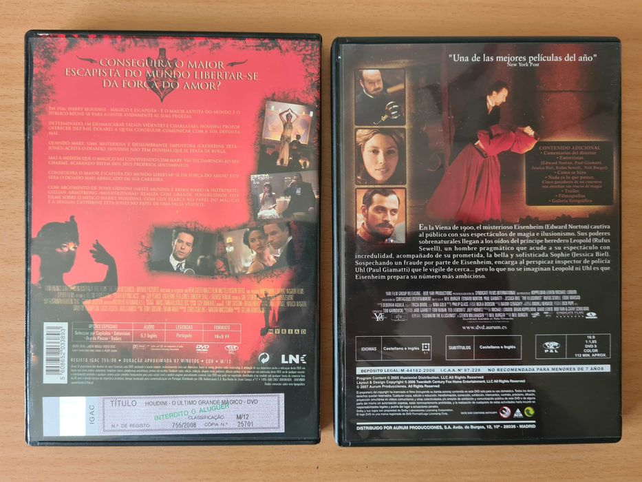 2 filmes em DVD sobre mágicos: "Houdini" e "El Ilusionista"