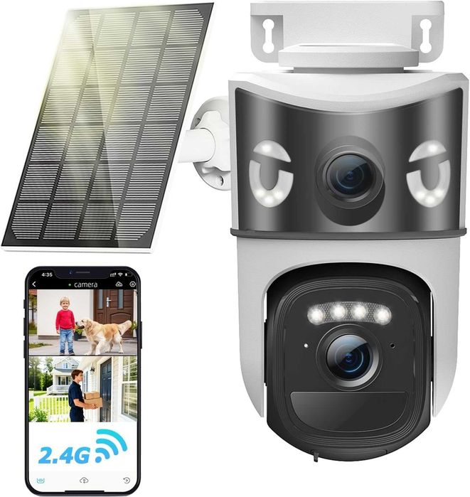 Dupla câmera vigilância WiFi c/painel solar e bateria +garantia 3 anos
