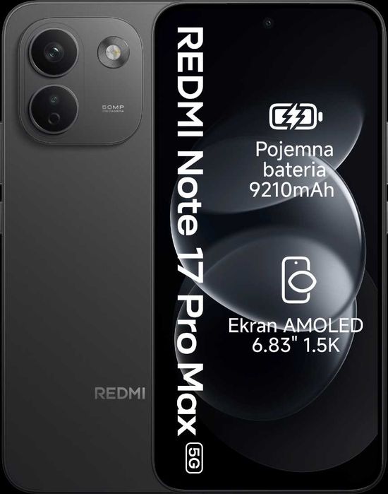 XIAOMI REDMI Note 17 PRO MAX 5G 16/256GB, Czarny, DYSTRYBUCJA. POLSKA, Nowy, Faktura VAT23%, Od Firmy