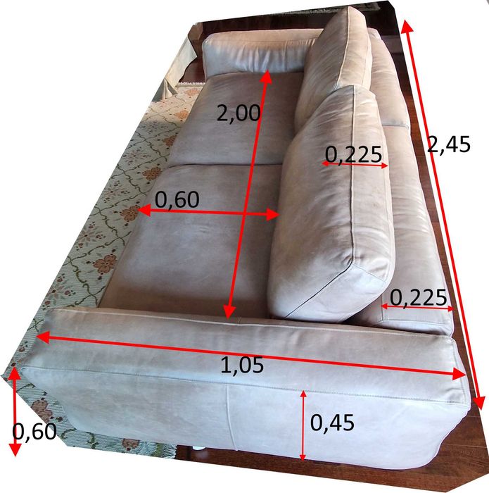 Sofá de pele estilo escandinavo (3 lugares)
