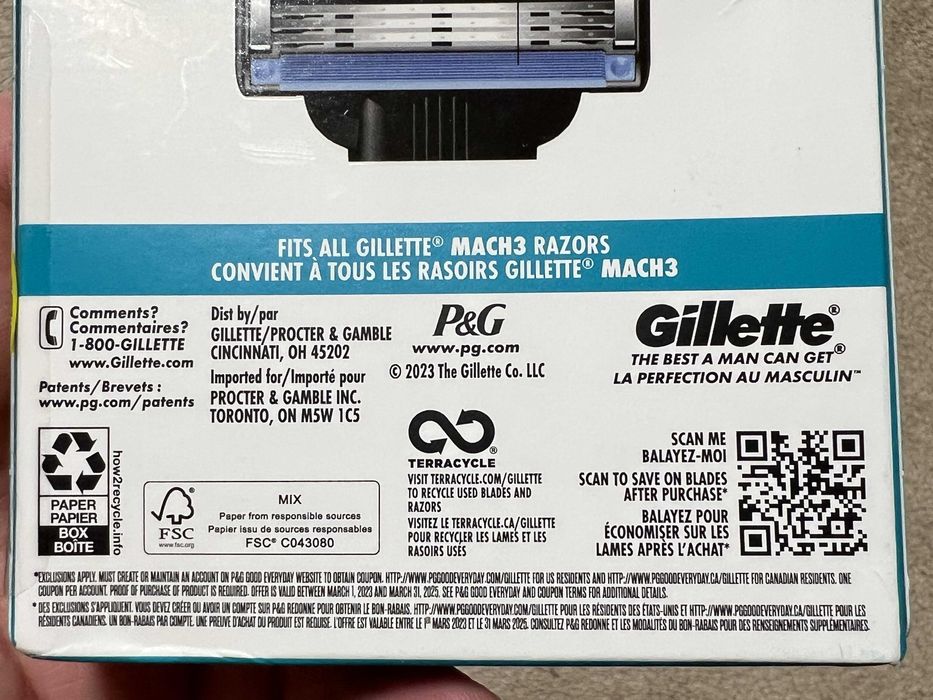 Лезвия оригинал из США Gillette Mach3 упаковка 4шт картриджи
