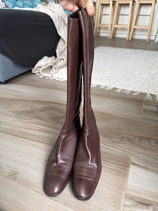 Botas de cano alto em pele,  de cor castanho - tamanho 37