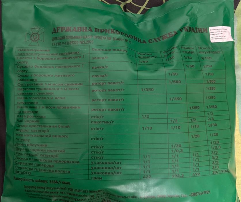Сухпай Сухпайок до 27 року в ретор пакетах ДПНП український Новий