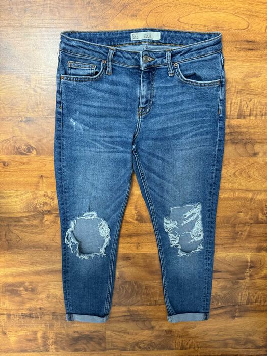 Spodnie jeansowe rybaczki 3 4 z dziurami Lucas Topshop Moto W26 L30 S