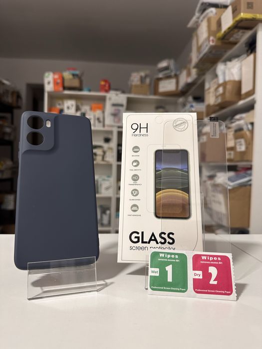 Etui plecki Silikonowe granat + SZKŁO hartowane do MOTOROLA MOTO G06