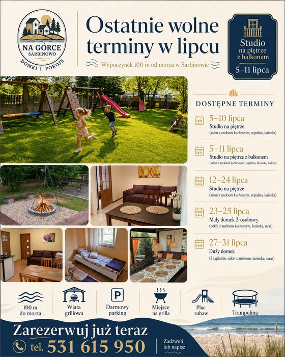 Na Górce Sarbinowo blisko plaży agroturystyka pokoje domki