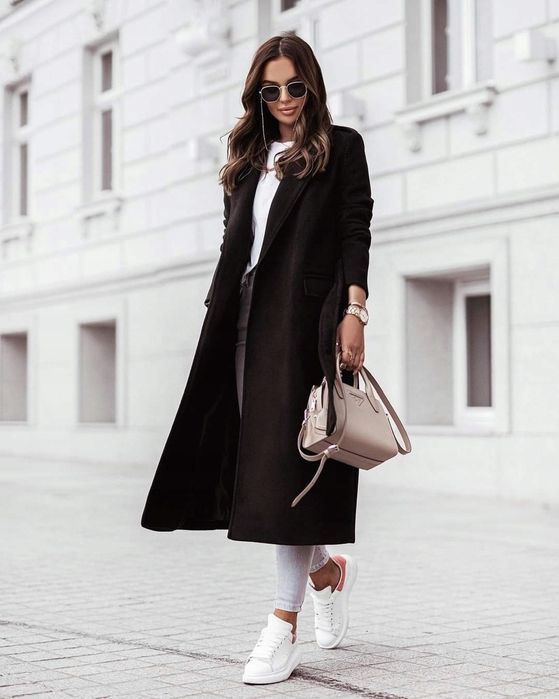 Płaszcz czarny EDAN wiązany wełniany L/40