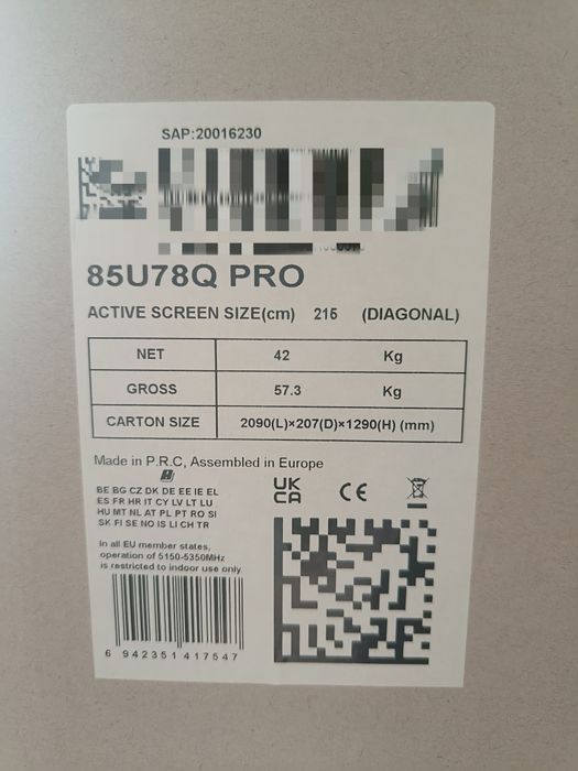 Sprzedam telewizor Hisense 85U78Q PRO