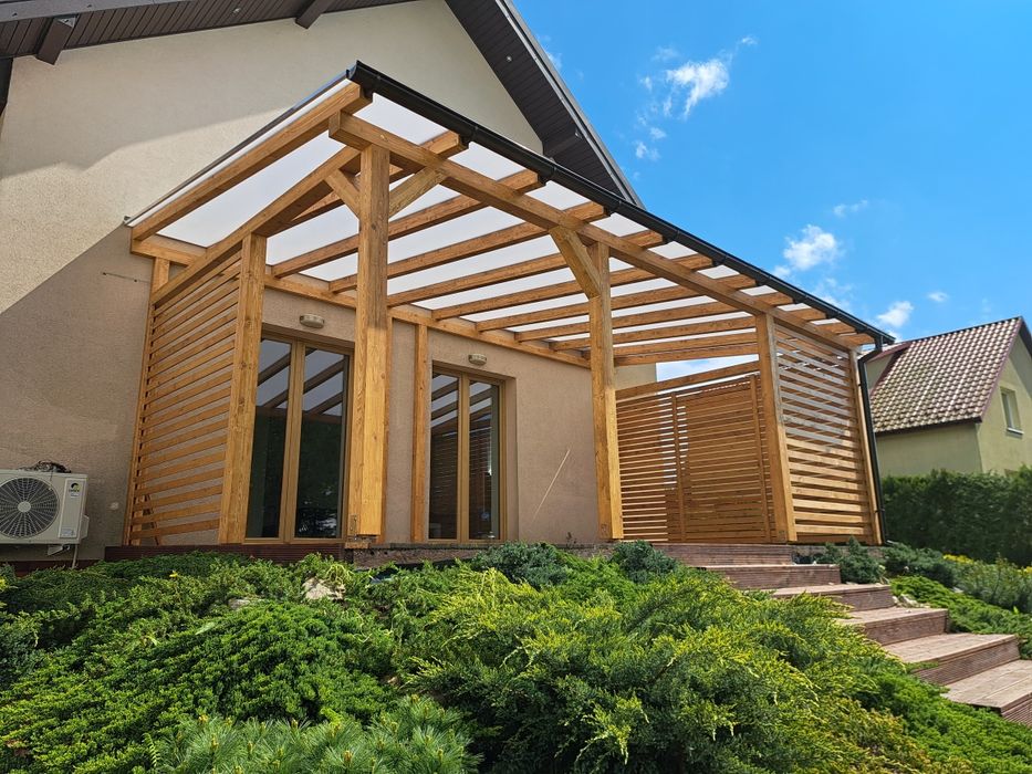 Pergole zadaszenia tarasów wiaty zabudowa tarasu