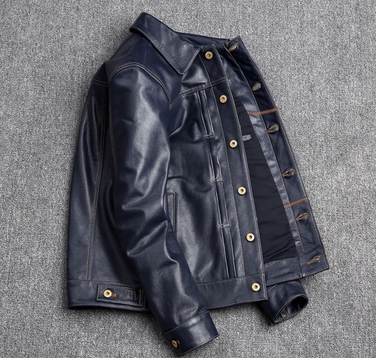 Męska skórzana kurtka marynarka niebieska skóra naturalna klasyczna