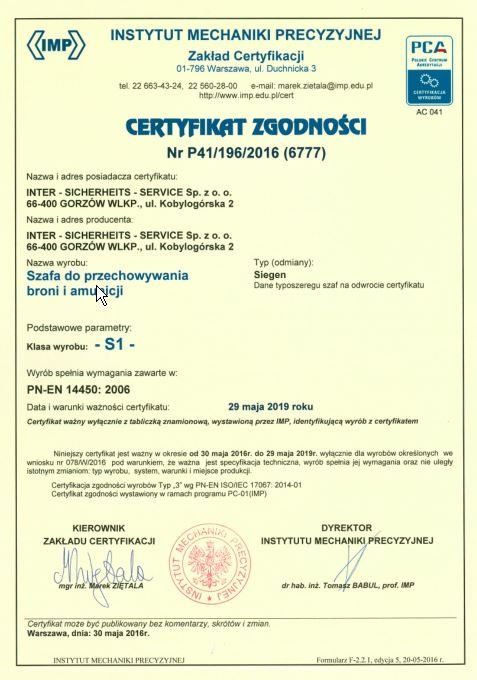 Duży słupek na broń długą Siegen 50069/8 certyfikat S1 VAT GWARANC