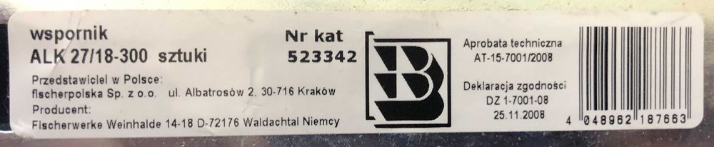 Wspornik montażowy Fischer Alk 27/18/300
