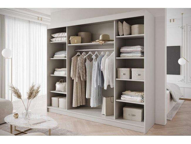 Szafa przesuwna z lustrem GOLD 250cm  kaszmirowa złote detale LED