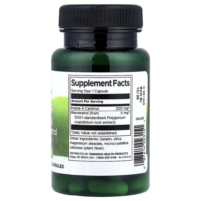 Swanson індол 3 карбінол з ресвератрол, 200 мг