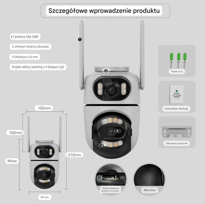 Kamera WiFi 8MP Obrotowa IP66 iCsee 2 obiektywy