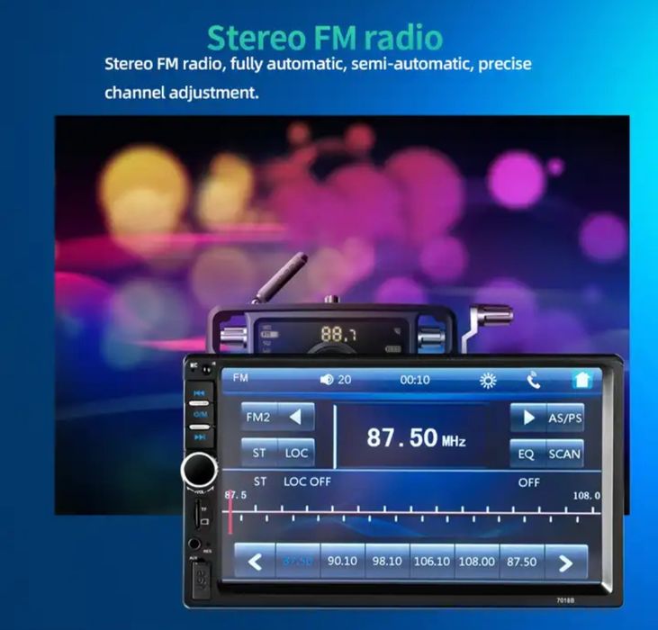 Rádio 2 Din ecrã táctil, USB, SD, BLUETOOTH, MirrorLink+Kit Mãos Livre